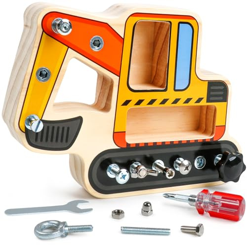 YIQOGAME Montessori Schraubbrett,Holz Lernspielzeug Montessori Spielzeug Ab 3 Jahre Planierraupen Spielzeug Motorikspielzeug Für Kinder Kindergarten Spielzeug