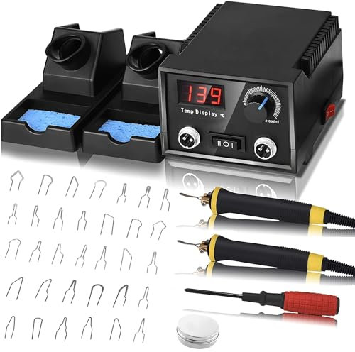 Trsaow Doppelstift Brandmalerei 60W,Digitalanzeige Mit 2 Stifte und 33 Drahtspitzen,Abnehmbarem Holzbrennstift Brandmalerei-Geräte für Holz, Leder und Kork