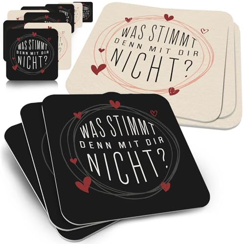 Funke & Brand Spruch-Bierdeckel - 50er Set was stimmt denn mit dir Nicht? - Witziges Design mit Herzakzenten