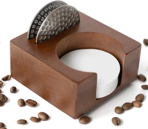 Ulirds 2 IN 1 Holder Stand For the Coffee Filter Paper and Espresso Puck Screen,Sapele Premium Solid Wood Organizer For Tidying Espresso Accessories(Filter Not Included) (for 58mm)