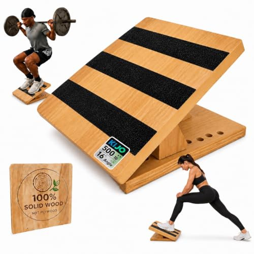 16-Level Adjustable Wooden Slant Board for Squats – 550 lbs Heavy Duty Squat Wedge for Weightlifting & Ankle Mobility – Incline Board for Calf Raises & Leg Day Training【Made in Taiwan KIJO Studio】