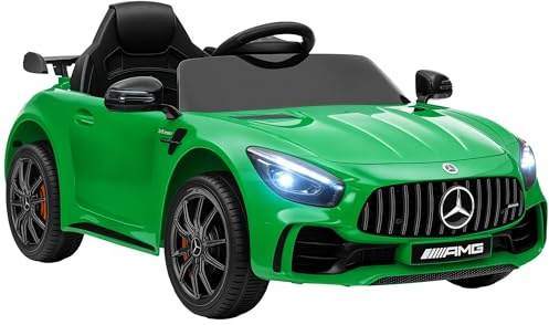 AIYAPLAY Coche Eléctrico para Niños de +3 Años Mercedes-Benz AMG GTR Carro Eléctrico Infantil con Batería 12V Mando a Distancia Faros Bocina Música MP3 Arranque Lento y Pantalla Verde
