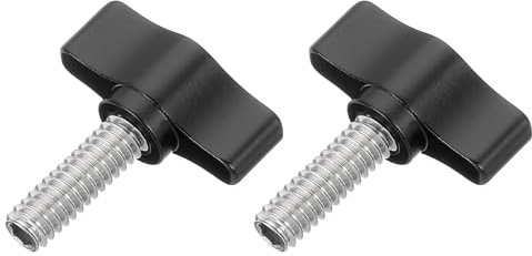 sourcing map 2 Pcs 1/4 - 20.4 Thumb Screw, 304 Stainless Steel Threaded Knurled Thumbscrew Adjustable Tee Wing Screw Grip Knobs Clamping Screws for Kinds of Stand and Machine, Black