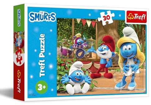 Trefl - I Puffi, Puffetta e i Puffi - Puzzle 30 Pezzi - Puzzle Colorati con i Protagonisti del Cartone Animato, Divertimento Creativo, per Bambini dai 3 anni