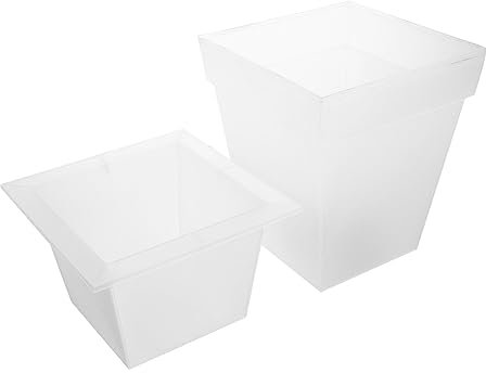 FONDOTIN Lámpara Solar Macetero Luminosa Cuadrada Macetero Decorativo Para Jardín Exterior Florero Blanco Con Luz Ambiental Led