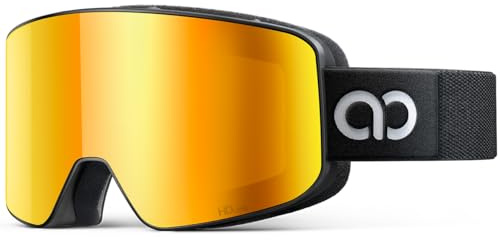 Lamicall Ski Goggles, Skiing Goggles - 【HD Anti-fog Lens】 UV400 Protection Snow/Snowboard Goggles with Wide OTG Over Helmet Compatible, Anti-glare for Men & Women - Black Frame Gold Lens