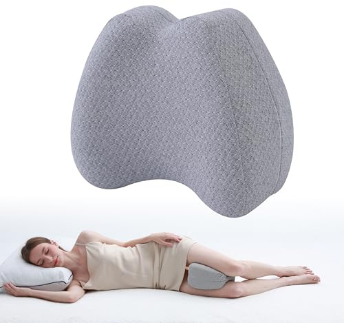 Ergonomic Knee Pillow - Memory Foam Support Pillow for Side Sleepers, Relieves Hip, Knee & Sciatica Pain, Spine Alignment Contour, Washable Cover for Men & Women (12x22x10cm, Classic Grey)