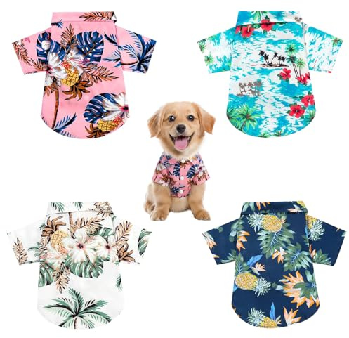 4 Pièces Chemise Hawaïenne pour Chien, T Shirt Été Chiens, Hawaii Chemises pour Chiens, T-Shirt Hawaïenne Chienss, Vêtement Chien Été Polo pour Chats Chiens Plage Mer Vacances (1, XL, 1)