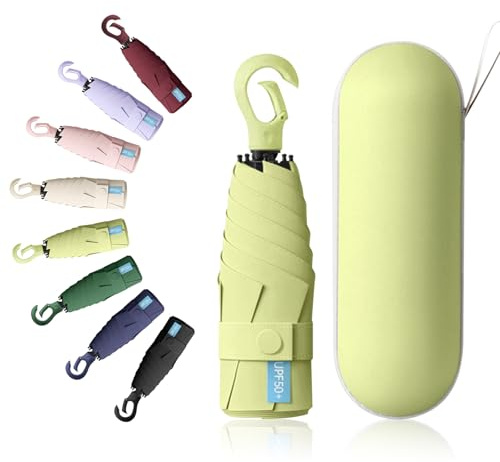 Detontek 6 Ribs Mini Travel Umbrella, Mini Folding Umbrella, Small Umbrella, Pocket Umbrella, Umbrella With Buckle Handle, Dual Purpose, With Storage Box