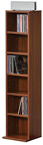 [en.casa] CD/DVD Shelf 90x20x20 cm Walnut Imitation Bookshelf 6 Compartment Box CD Holder