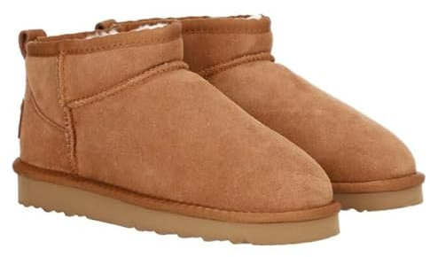 OOG Damen Lederboots mit Lammfell Echt-Leder warm gefüttert Schnee Boots Winter Boots Übergröße 42 (5889 Camel, Numeric_37)