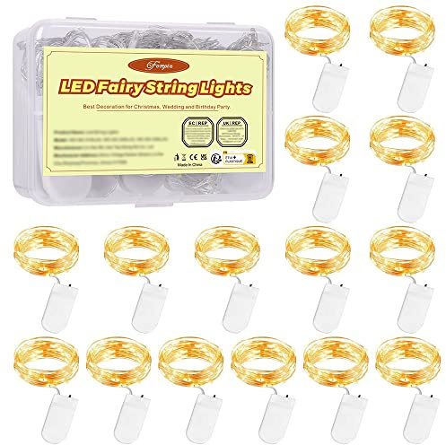 Forepin Stringa Luci LED a Batteria, 15 Pezzi Impermeabile 20 LED 2M Mini Lampada a Fili di Rame Bianco Caldo per Interni ed Esterni, Natalizi, Matrimoni, Feste di Compleanno, Decorazione da Giardino