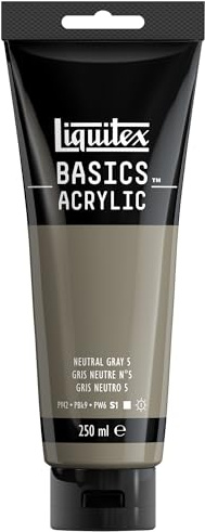 LIQUITEX Basics Acrylic Paint, Neutral Grey No. 5, 250 ml Tube