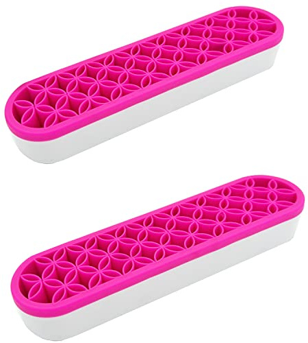 TANG SONG 2 PCS Silicone Make up Brush Holder Cosmetic Storage Box Desktop Organizers (Pink)