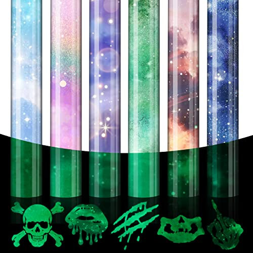 Souarts Plotterfolie Textil, Nachtleuchtend Vinylfolie Transferpapier zum Aufbügeln Plotter, Wärmeübertragungsfolie Plotter für DIY T-Shirt Textil Handwerk Leder (Bunt Nachtleuchtend)