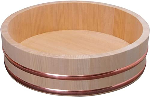 TIKUSAN Hangiri Sushi-Reis-Mischwanne aus Holz, Kupferband, hergestellt in Japan, aus Sawara-Zypressen, Sushi-Reisschale, 33 cm