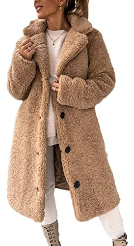 Femmes Revers Fausse Fourrure Manteau Teddy Floue Polaire Longue Veste Hiver Chaud en Peau De Mouton Manteau éPais Shaggy
