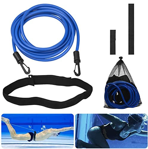Schwimmgürtel Pool, Einstellbare Schwimmgurt für Pool 4M, Schwimmtraining Gürtel Erwachsene Kinder, Schwimmwiderstand Schwimmleine Durable (Blau)