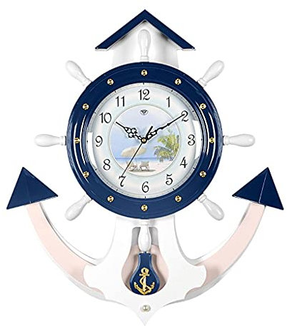 Orologi da parete Orologio da parete Ancora per nave Orologio da timone per navi Casa Soggiorno Camera da letto Decorazione Orologio da parete in legno muto 25,59 pollici Orologi per arredamento