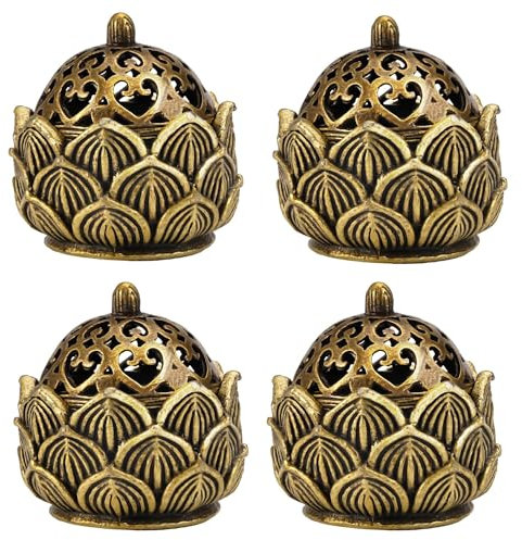 PZJFH Portacandele a forma di candela, 4 pezzi, in bronzo, stile retrò, con coperchio, per la casa, l'ufficio, il giardino