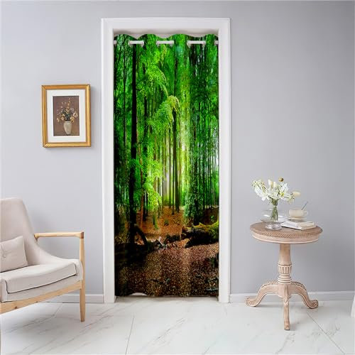 Odot Türvorhang Blickdicht mit Ösen, Verdunklungsvorhänge Isolierter Gardinen 3D Grüner Wald Druck Raumteiler Vorhang für Wohnzimmer Schlafzimmer Fenster Tür Schrank (Stil F,120x200cm)