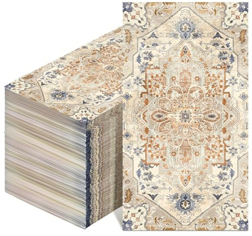 Yeaqee 100 Pcs Boho Napkins Paper Guest Towels, Orange and Cyan