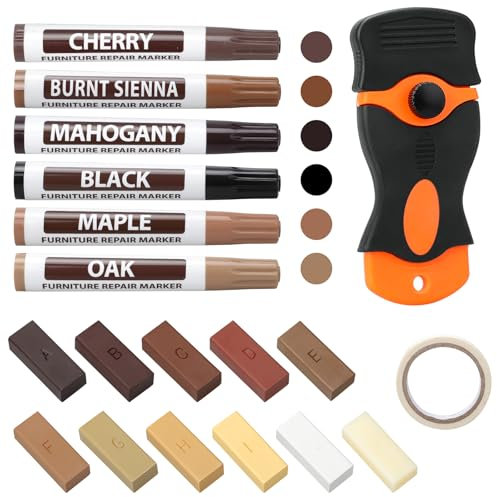 Laminat Reparaturset, 20 Stück Vinyl Reparaturset, Hartholz Möbel Vinyl Reparaturset Markierungen, 11 Farben Hartwachs für Laminat Holzkitt Vinylboden Holzböden Möbel Arbeitsplattet