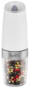 Botti Sorento Macinapepe Elettrico a Gravità per Sale o Pepe | Bianco | Mantiene il Gusto Pieno | Grano di Macinatura Regolabile | Facile Uso a 180 Gradi | Illuminazione con Sensore di Inclinazione