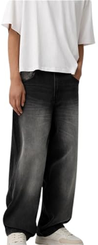 Geagodelia Baggy Jeans da Uomo Casual Pantaloni in Denim Vintage Jeans a Gamba Larga con Tasche Pantaloni Casual per Uomo Ragazzo Streetwear (Nero, M)