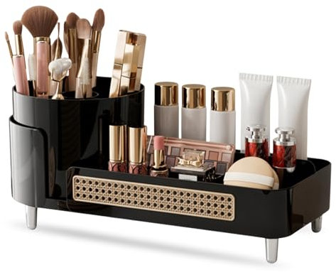 Naapesi Trucco Girevole a 360°,Porta Cosmetici per Toeletta,Bagno,Organizer Skincare,Porta Pennelli Trucco,Organizer Cosmetici Multifunzionale,Scatola Profumi (Nero)