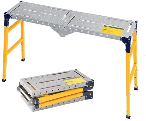 WOOLUCK 140cm Plataforma de Trabajo Portátil Multifuncional, plataforma de trabajo plegable, Plataforma de Trabajo Ajustable, Andamio de Aluminio Resistente