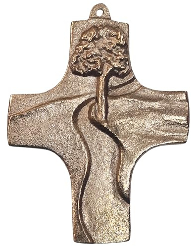 Herzmensch Massives Bronzekreuz - Der Weg - Kommunionkreuz, Taufkreuz 7 x 9 cm gold als Geschenk zur Firmung, Taufe, Hochzeit, Weihnachten für Mann und Frau
