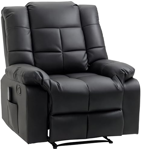 HOMCOM Sillón de Masaje, Sillón Relax Reclinable con 8 Puntos de Masaje, Mando a Distancia, Tapizado en PU, Reposapiés, Bolsillo Lateral, Butaca para Salón, Dormitorio, Negro