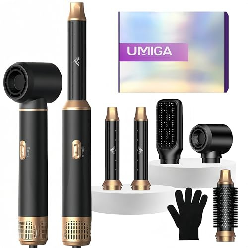 UMIGA Airstyler 5 in 1 Hairstyler mit Air Lockenstab Föhn Heißluftbürste Haarstyling Geräte Föhnbürste Warmluftbürste Rundbürstenföhn Lockenföhn Stylingbürsten Multi Air Hair Dryer Styler Set, Schwarz
