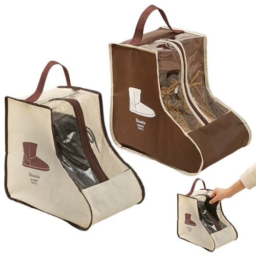 2 Pièces housses de rangement pour bottes courtes, sacs de protection pour chaussures, manchons de voyage imperméables, pochettes transparentes pour chaussures de sport, Beige + Marron