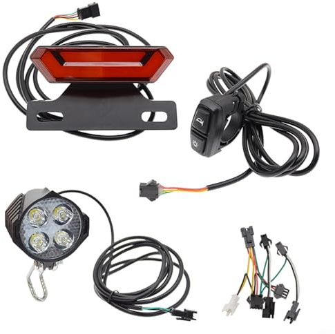 RichVibe Kit d'éclairage LED pour vélo électrique 24 V-48 V avec phare avant, feu arrière et interrupteur à 6 broches pour vélos électriques - Boîtier en ABS, IPX4, installation à monter soi-même