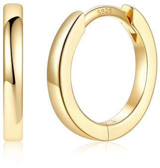 Silvora Boucles d'Oreilles Petite Créole Femme Argent/Plaqué Or/Noir 8-14MM | Creoles Femme Boucle d'Oreille Anneau Femme Homme avec Tige en Argent 925 Hypoallergénique, Laiton Creole avec Boîte
