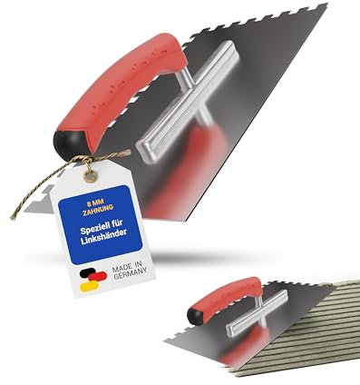 Karl Dahm® Softgriff-Zahnkelle 8 mm für Linkshänder – Profi Glättekelle, Rostfreier Edelstahl, Ergonomischer Griff, Ermüdungsfrei – Made in Germany – 13641