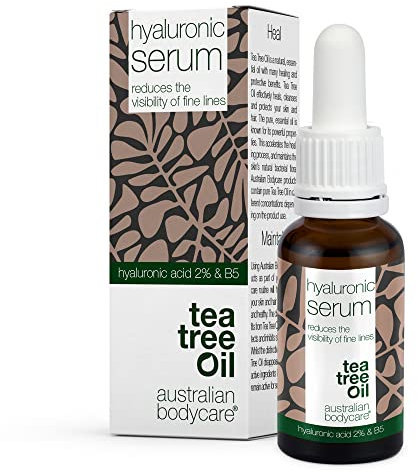 Hyaluron serum für gesichtspflege mit Teebaumöl - 30 ml, Hyaluronsäure 2% und Vitamin B5 serum für feine Fältchen und trockene Haut | 100 % Vegan Australian Bodycare