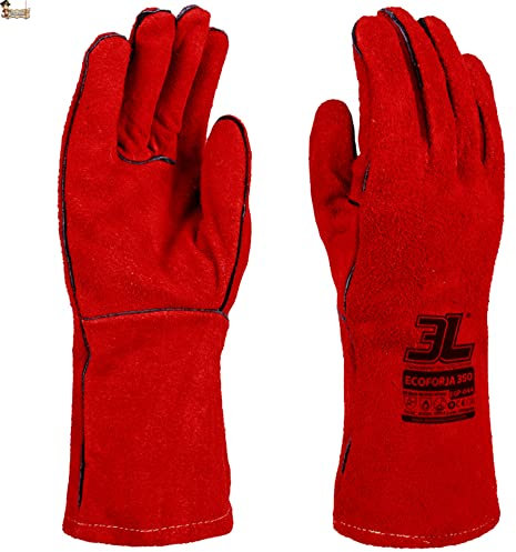 BricoLoco.com Guantes trabajo soldador. Soldadura profesional eléctrica hilo, electrodo. Largo 350 mm. Piel vacuno serraje. Forrados y cómodos. Talla 9. (350 mm.,1)