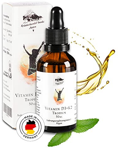 KRÄUTERHANDEL SANKT ANTON - Vitamin D3 K2 Tropfen 50 ml - Hohe Bioverfügbarkeit durch Tropfenform - Laborgeprüfte Deutsche Premium Qualität - Vegan