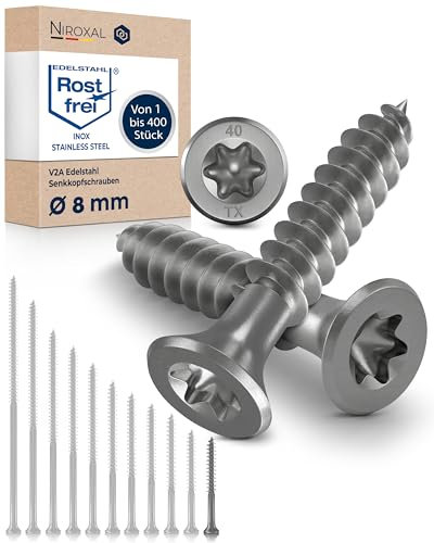 Tornillos Torx para madera 8 x 60, acero inoxidable V2A, rosca parcial para madera, 8 mm de grosor, 60 mm de largo, 1 pieza de acero inoxidable A2