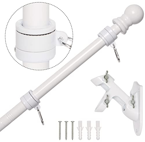 NELXINJO 5FT Stainless Steel Flag Pole Kit with Bracket for Outside House | Outdoor Mounting for 3x5 American Flag (Without Flag, White)