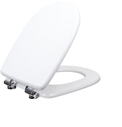 Fanmitrk U Shape Wood Toilet Seat-White Toilet Seat Wooden Toilet Lid,Zinc Alloy Soft Close Hinge Easy to Install, D Shape Big Size Soft Close Toilet Seats