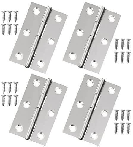 4X Small Stainless Steel Folding Butt Hinges, Hinges for Window, Cabinets, Closet, Wooden Boxes