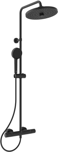 Ideal Standard A7210XG Ceratherm T25+ Duschsystem mit Brausethermostat – Handbrause Ø 10 cm und Kopfbrause Ø 26 cm – Brauseschlauch 175 cm – in Silk Black