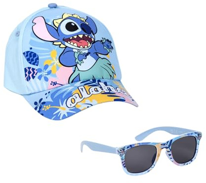 Disney Stitch Gafas de Sol y Gorra para Niñas, Diseño Stitch Gafas de Sol Protección UV, Gorra de Verano Infantil para Niños