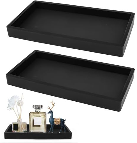 2 Stück Badezimmer Tablett Rechteckig Silikon Schwarz Schminktisch Seifenspender 10x20cm