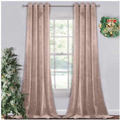 GC GAVENO CAVAILIA Modern Energy Efficient Bedroom Curtains | Crushed Velvet Eyelet Curtains & Drapes | Fully Lined Thermal Insulated Curtain For Bedroom & Living Room | Champagne, 66X72 Inch