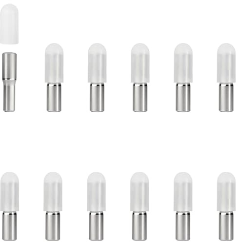 whitesnow 5mm 1/4 Inch Stainless Steel Metal Shelf Pegs Pins Replacement Kitchen Cabinet Shelves Support Holders for Bookshelf Bookcase Cupboard Adjustable Wood Glass Shelving, Pack of 12